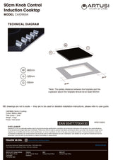 Artusi CAID905K 90cm Induction Cooktop with Knob Controls, Black Glass