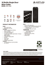 Artusi AWC18BV Single Zone Wine Cooler, 18 Bottle, Reversible Door, Matte Black