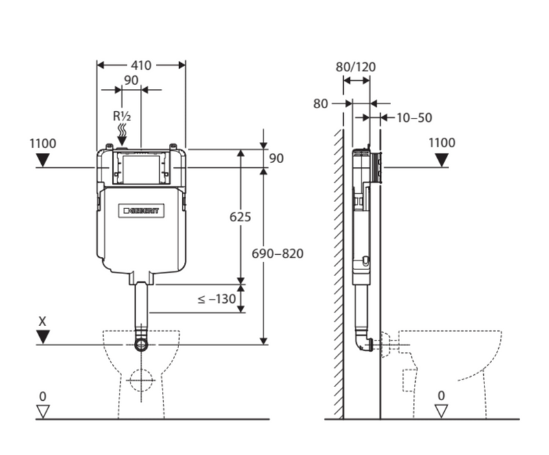 Geberit 109-795-00-1 Sigma 8 In-Wall Cistern for Floor Mounted / Wall-Faced Pan - Special Order