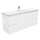 Fienza SC150ZS Crystal Pure Undermount Stone Top, Fingerpull 1500mm (Single Basin) Wall Hung Vanity Unit Satin White