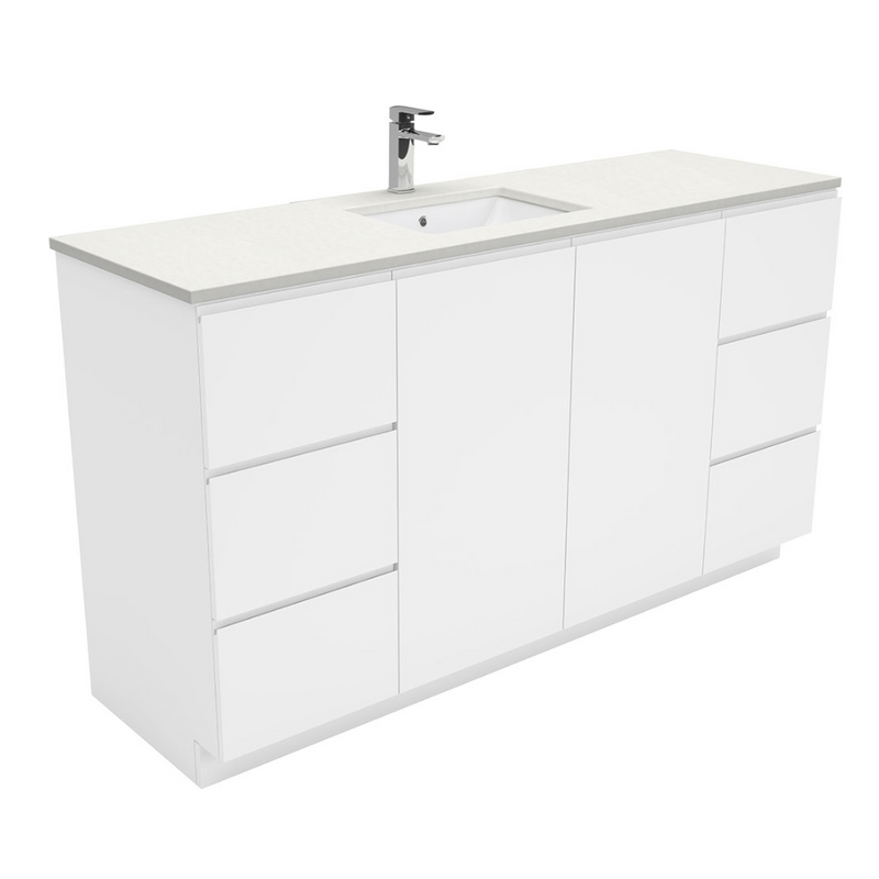 Fienza SC150CS Crystal Pure Undermount Stone Top, Fingerpull 1500mm (Single Basin) Vanity Unit with Kickboard Unit White - Special Order