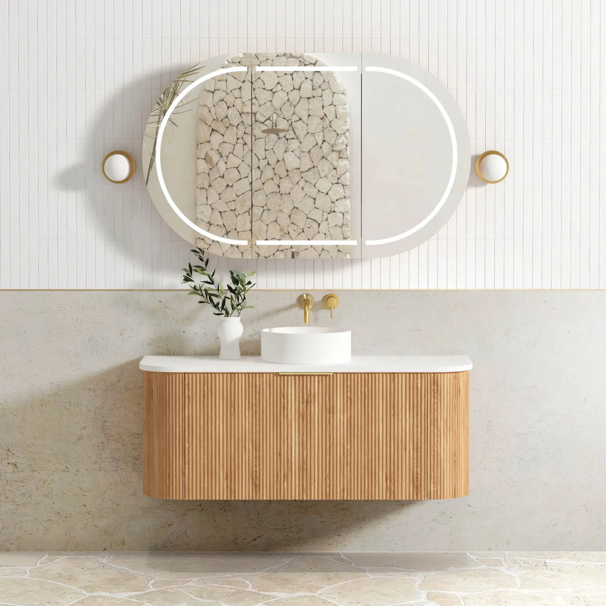 Otti Bondi Wall Hung Vanity, Fluted Woodland Oak