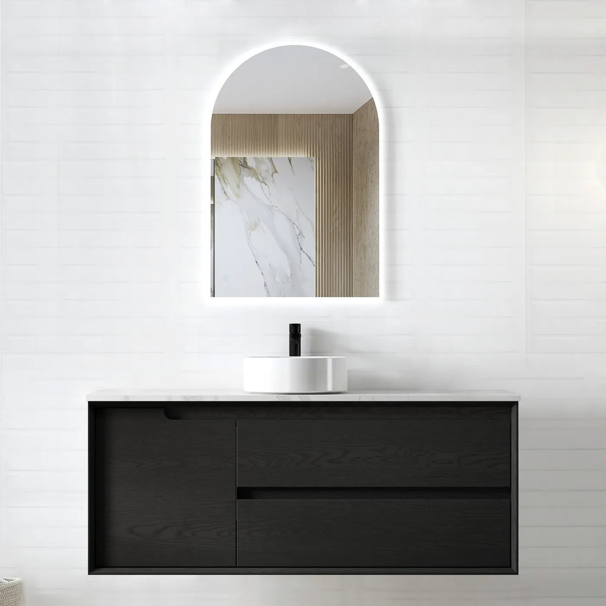 Otti Byron Wall Hung Vanity, Black Oak