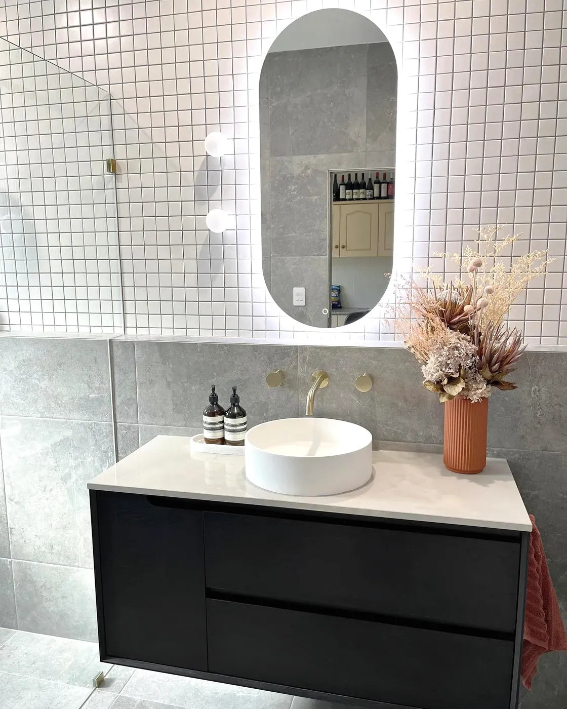 Otti Byron Wall Hung Vanity, Black Oak