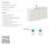 Fienza 120Df 1200Mm Siska Slim Wall Hung Vanity Unit Satin White - Special Order Units