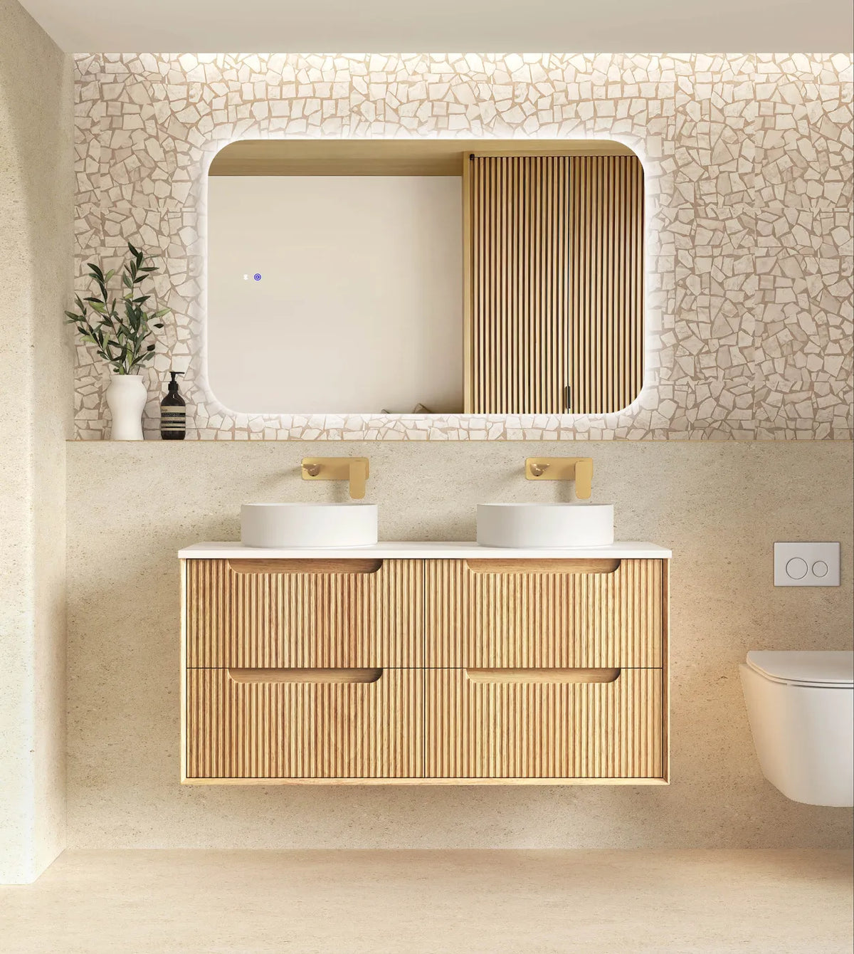 Otti Byron Wall Hung Vanity, Fluted Woodland Oak