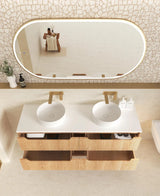 Otti Byron Wall Hung Vanity, Fluted Woodland Oak