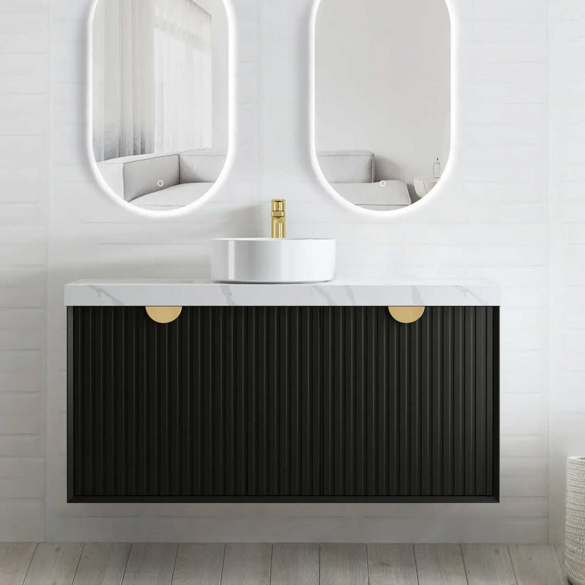 Otti Marlo Wall Hung Vanity, Satin Black