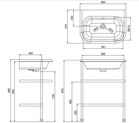 Abey Burlington 132107 Classic Basin With Stainless Wall Stand Basins