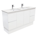 Fienza SC150ZKD Crystal Pure Undermount Stone Top, Fingerpull 1500mm (Double Basin) Vanity Unit with Kickboard Satin White - Special Order