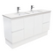 Fienza SC150ZKD Crystal Pure Undermount Stone Top, Fingerpull 1500mm (Double Basin) Vanity Unit with Kickboard Satin White - Special Order