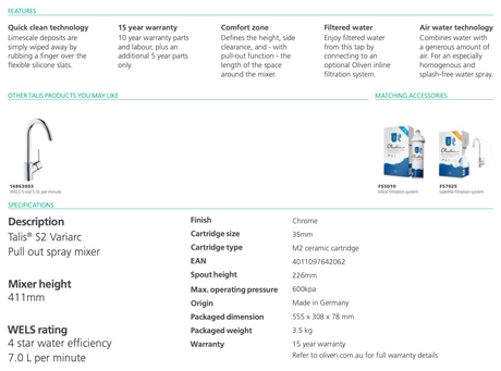 Hansgrohe 14864003 Talis S2 Variarc Single Lever Kitchen Mixer Tap Taps