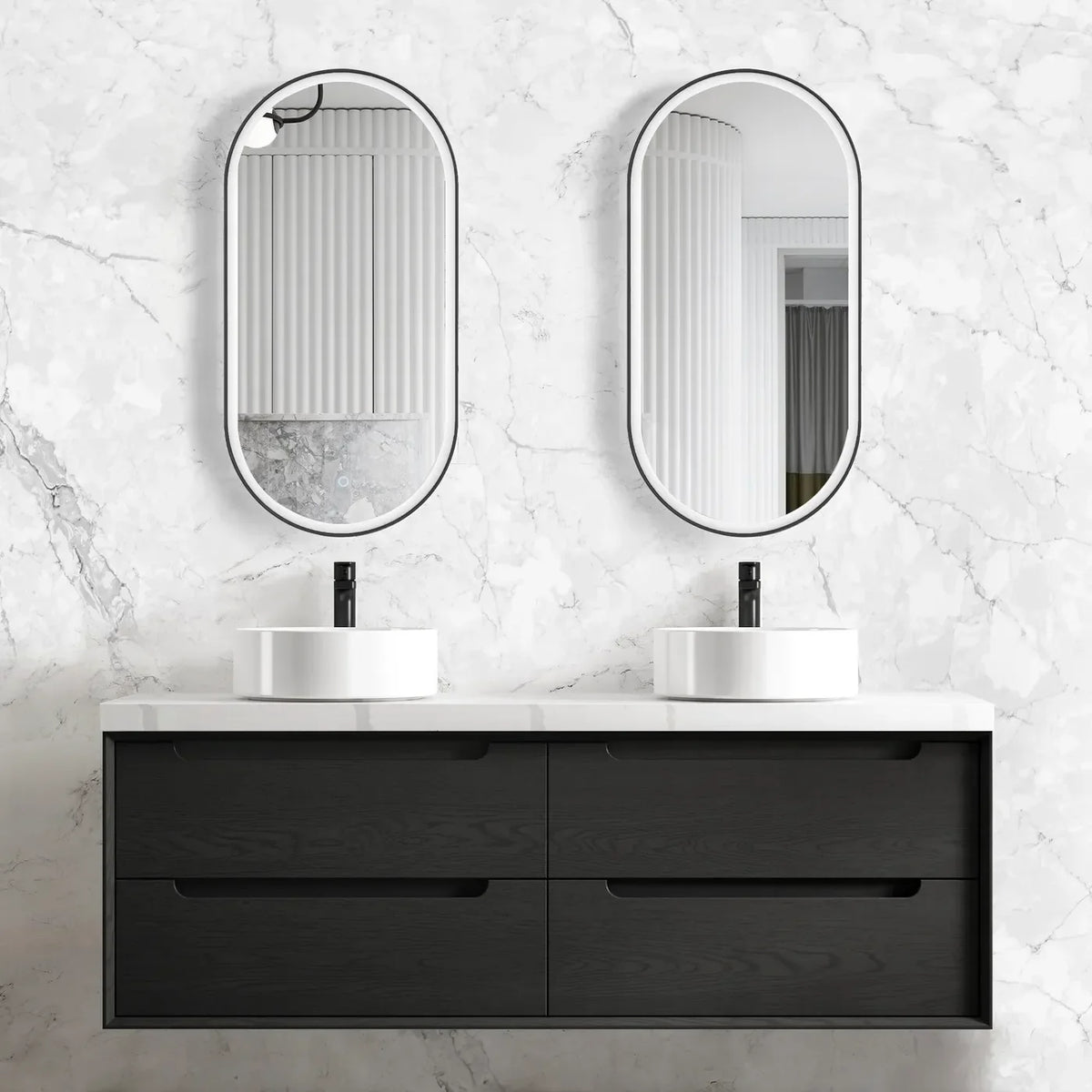 Otti Byron Wall Hung Vanity, Black Oak
