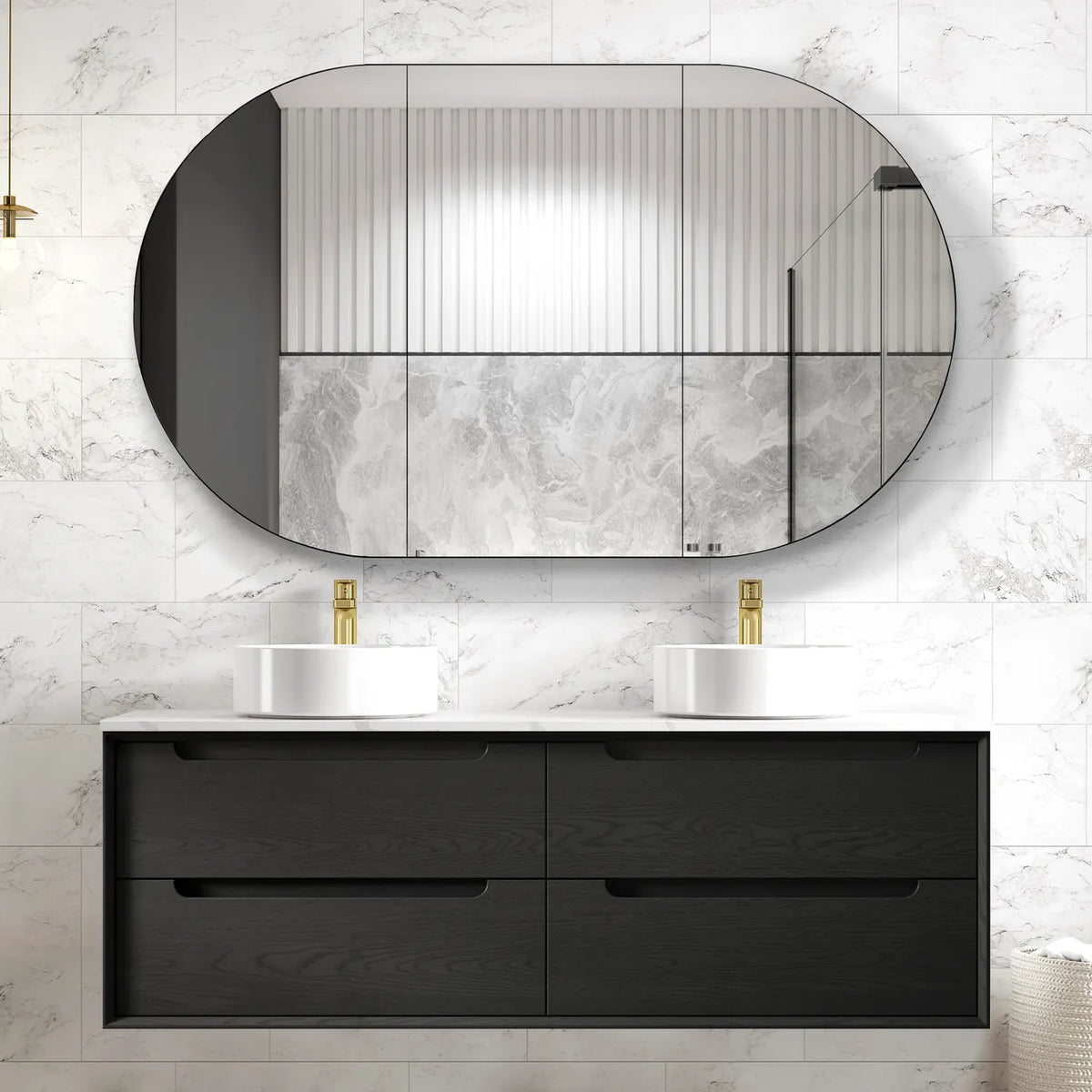 Otti Byron Wall Hung Vanity, Black Oak