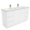 Fienza SC150CD Crystal Pure Undermount Stone Top, Fingerpull 1500mm (Double Basin) Vanity Unit with Kickboard White - Special Order