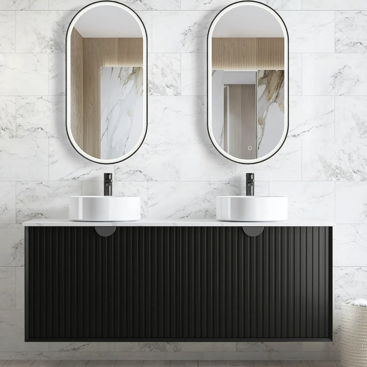 Otti Marlo Wall Hung Vanity, Satin Black