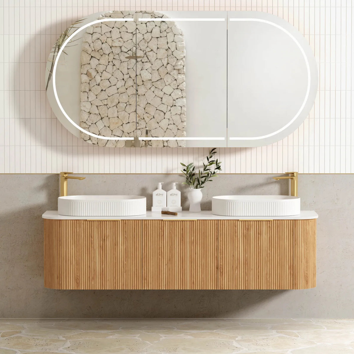 Otti Bondi Wall Hung Vanity, Fluted Woodland Oak