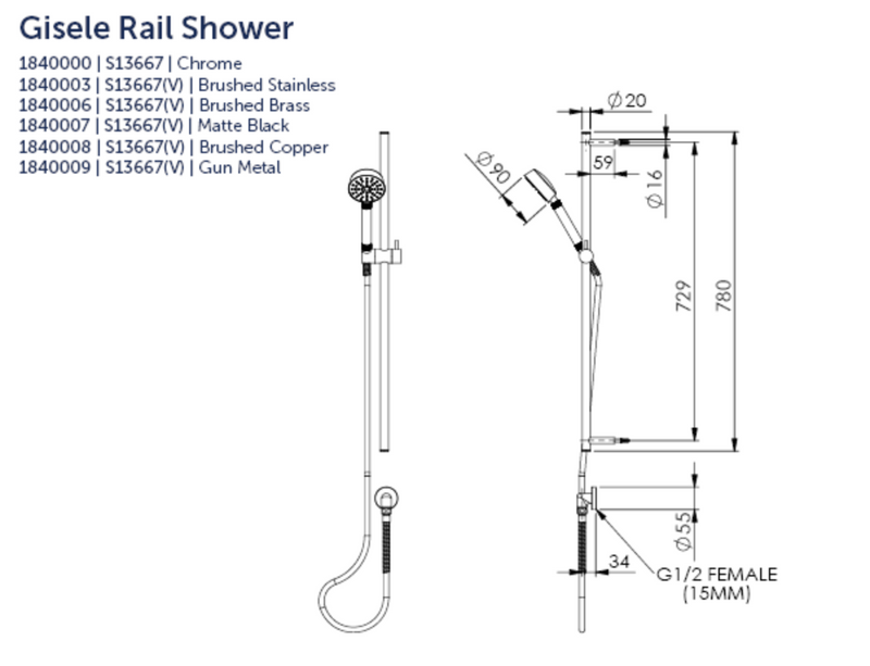 Greens Gisele Rail 760mm Shower Brushed Brass 1840006 - Special Order