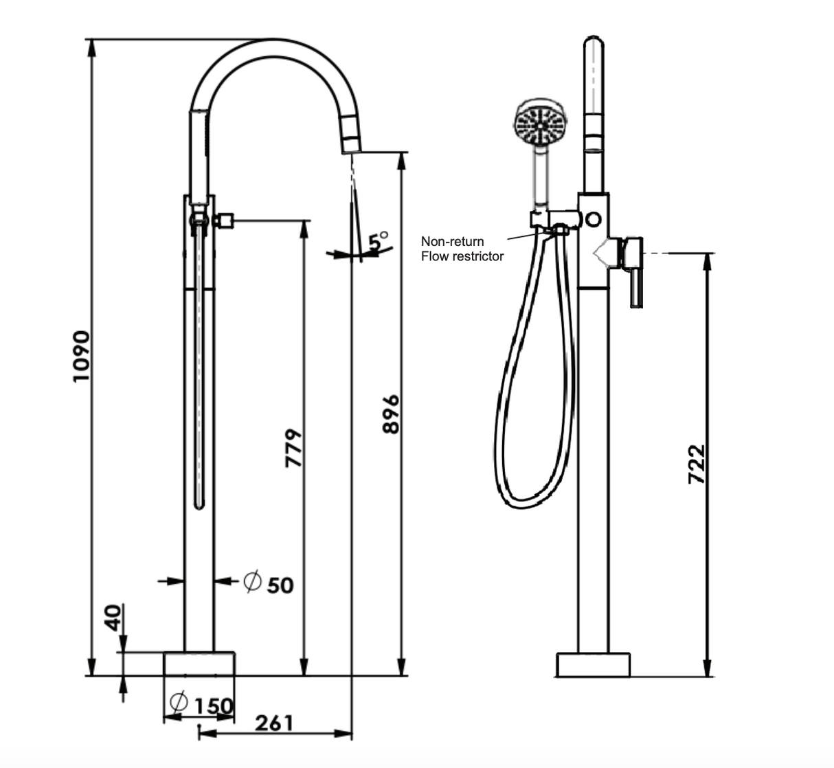 Greens Gisele Freestanding Bath Filler, Matte Black, 1844870