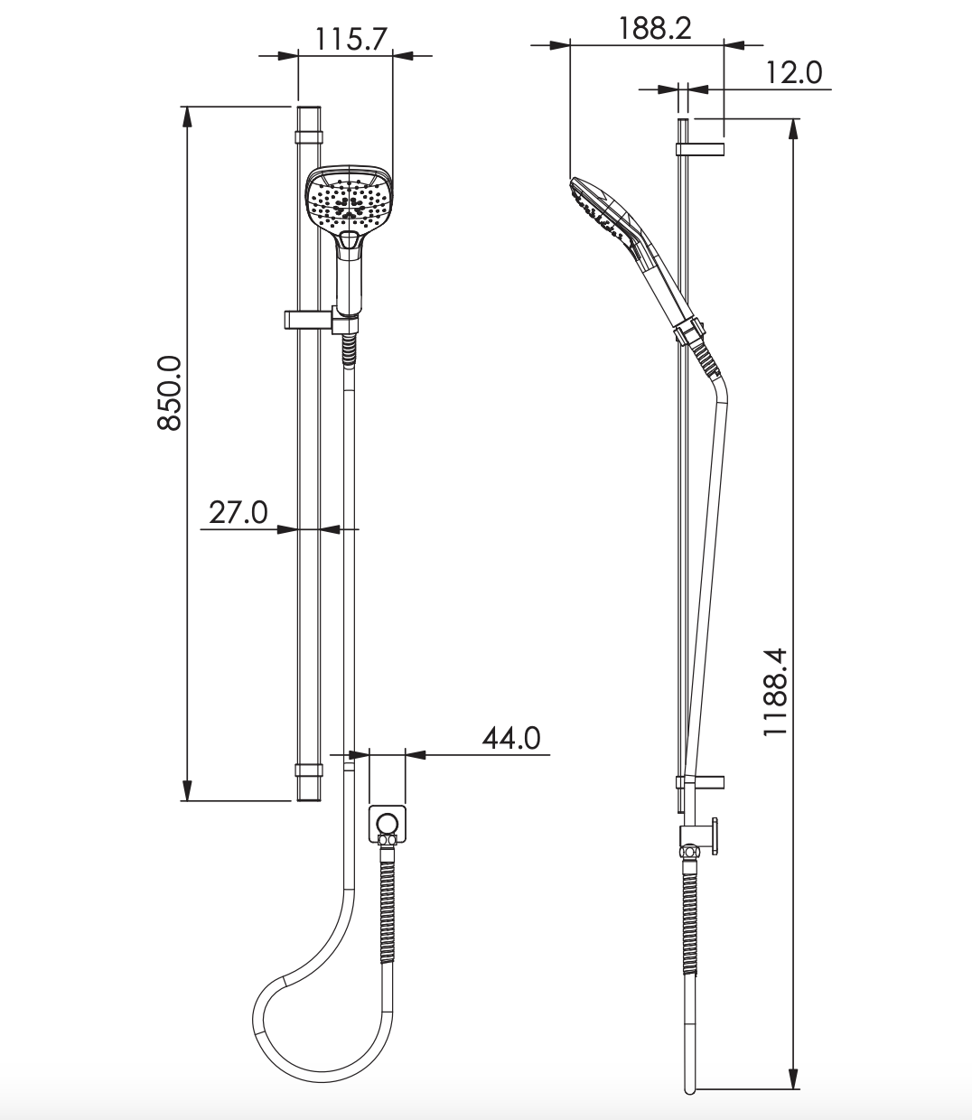Greens Skyla Airflo Rail Shower, PVD Brushed Nickel, 186000BN