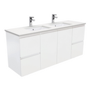 Fienza SC150ZD Crystal Pure Undermount Stone Top, Fingerupll 1500mm (Double Basin) Wall Hung Vanity Unit Satin White - Special Order