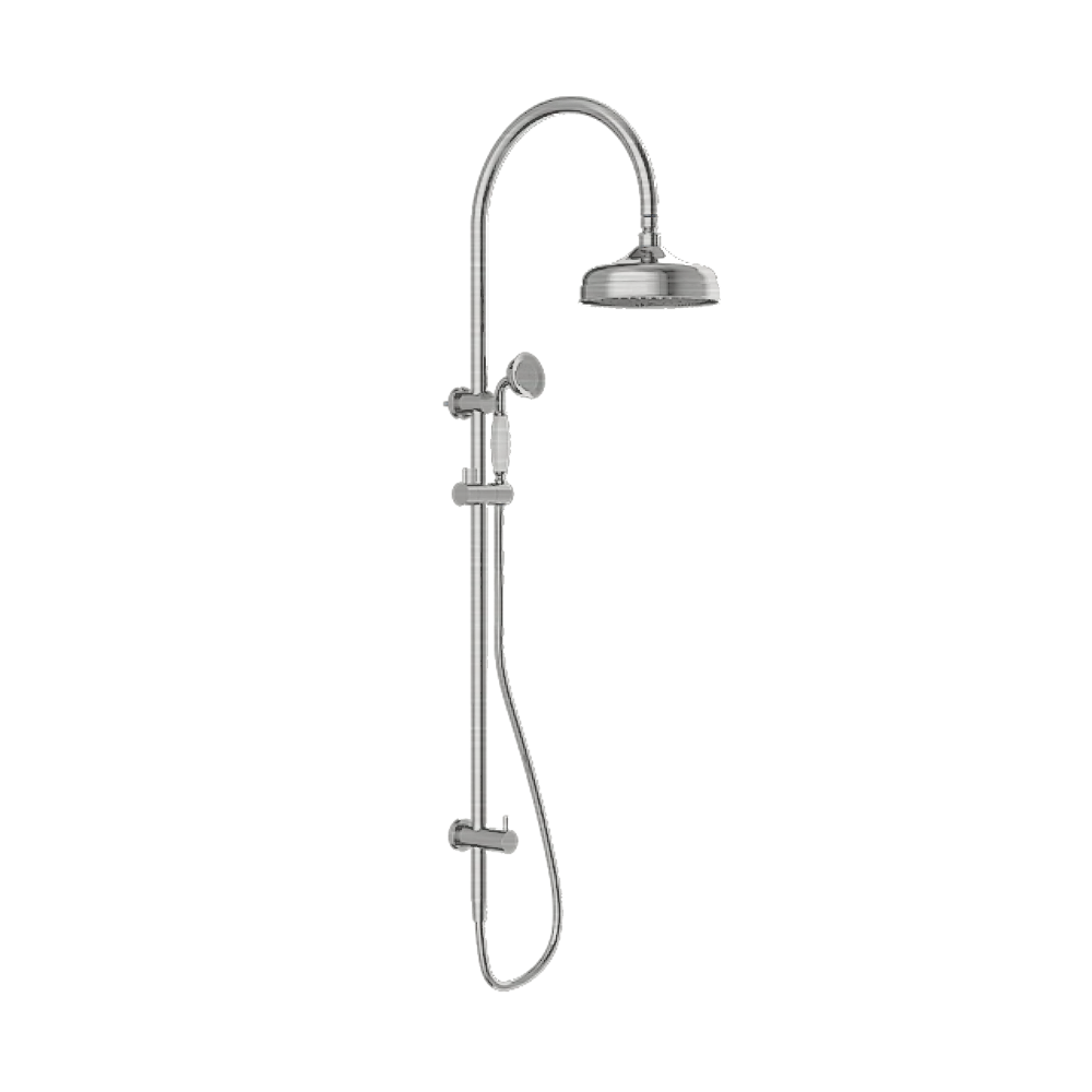 Nero York Twin Shower w/ White Porcelain Handle Brushed Nickel NR69210501BN