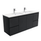 Fienza SC150ZBD Crystal Pure Undermount Stone Top, Fingerpull Satin Black 1500mm (Double Basin) Wall Hung Vanity Unit - Special Order