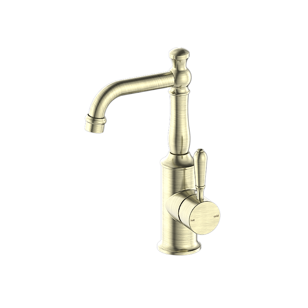 Nero York Tall Basin Mixer With Metal Lever, Aged Brass NR69210102AB