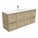 Fienza SC150SS Crystal Pure Undermount Stone Top, Edge Scandi Oak 1500mm (Single Basin) Wall Hung Vanity Unit