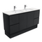 Fienza SC150ZBKD Crystal Pure Undermount Stone Top, Fingerpull Satin Black 1500mm (Double Basin) Vanity Unit with Kickboard - Special Order