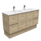 Fienza SC150SKD Crystal Pure Undermount Stone Top, Edge Scandi Oak 1500mm (Double Basin) Vanity Unit with Kickboard - Special Order