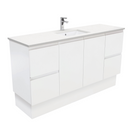 Fienza SC150ZKS Crystal Pure Undermount Stone Top, Fingerpull 1500mm (Single Basin) Vanity Unit with Kickboard Unit Satin White - Special Order