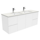 Fienza SC150FD Crystal Pure Undermount Stone Top, Fingerpull 1500mm (Double Basin) Wall Hung Vanity Unit White