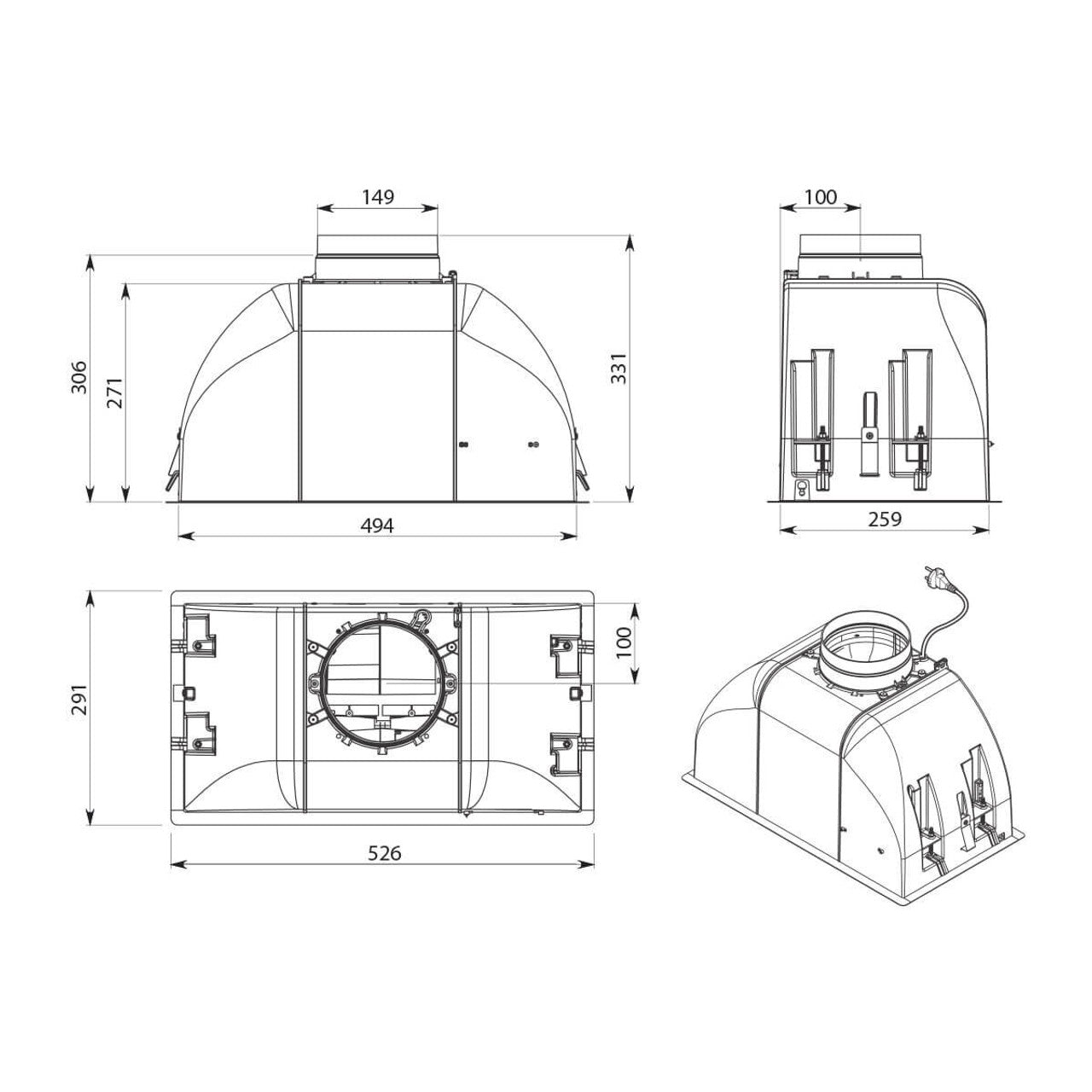 Falmec F3GI60S2 60cm Gruppo Incasso Concealed Rangehood, Stainless Steel, 800m3
