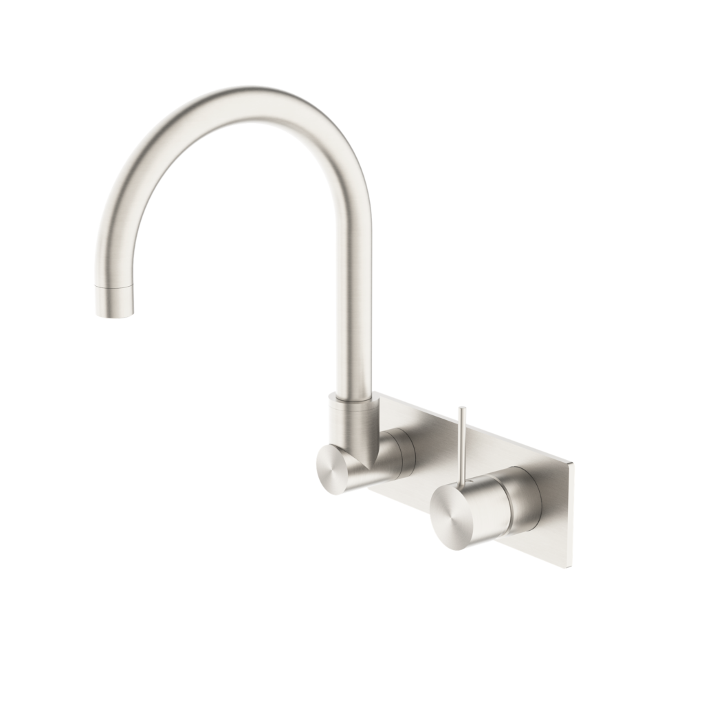 Nero NR221910PBN Mecca Wall Basin/Bath Mixer Swivel Spout Handle Up - Brushed Nickel