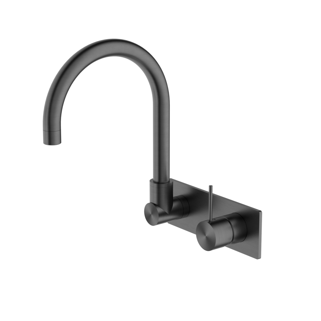 Nero NR221910PGM Mecca Wall Basin/Bath Mixer Swivel Spout  Handle Up - Gun Metal Grey