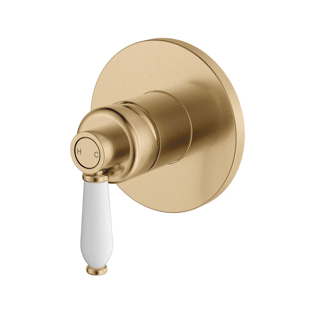Fienza 202101UB-LF Eleanor Wall Mixer, Urban Brass with White Handle