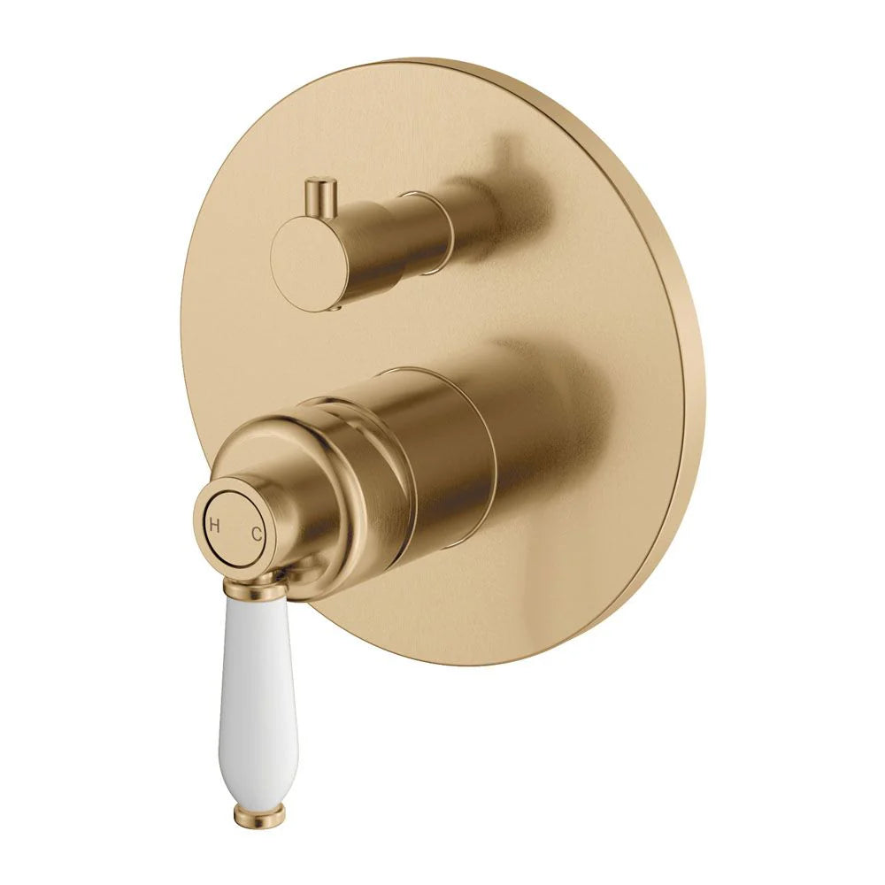 Fienza 202102UB Eleanor Wall Mixer Diverter Urban Brass with White Ceramic Handle