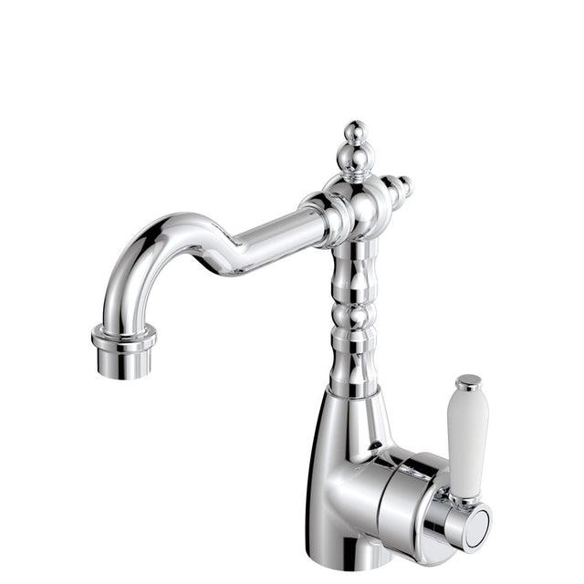 Fienza Eleanor 202103 Shepherds Crook Chrome Mixer With White Ceramic Handle Basin Mixers
