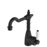 Fienza Eleanor 202103Bk Shepherds Crook Matte Black Mixer With White Ceramic Handle Basin Mixers