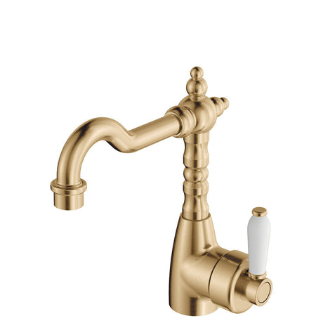Fienza Eleanor 202103Ub Shepherds Crook Urban Brass Mixer With White Ceramic Handle Basin Mixers