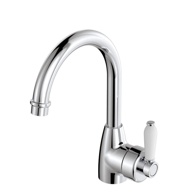 Fienza Eleanor 202104 Chrome Gooseneck Mixer With White Ceramic Handle Basin Mixers
