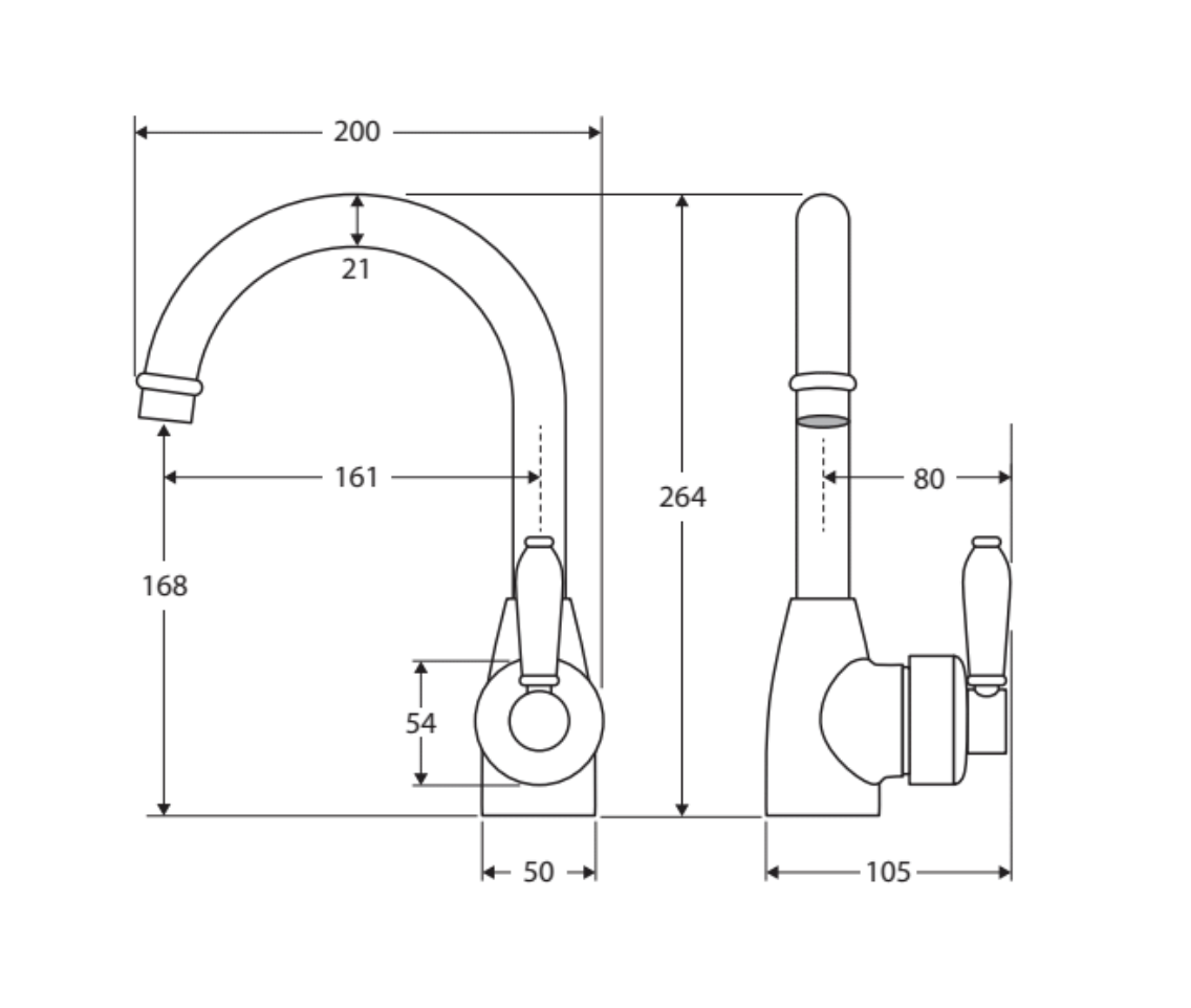Fienza Eleanor 202104Ub Gooseneck Urban Brass Mixer With White Ceramic Handle Basin Mixers