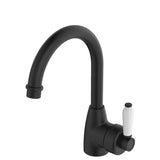 Fienza Eleanor 202104Bk Gooseneck Matte Black Mixer With White Ceramic Handle Basin Mixers
