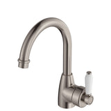 Fienza Eleanor 202104Bn Gooseneck Brushed Nickel Mixer With White Ceramic Handle Basin Mixers