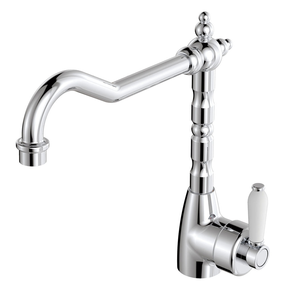 Fienza Eleanor 202105-LF Shepherds Crook Chrome Sink Mixer with White Ceramic Handle