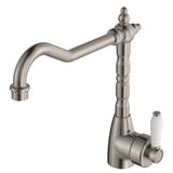 Fienza Eleanor 202105BN-LF Shepherds Crook Brushed Nickel Sink Mixer with White Ceramic Handle