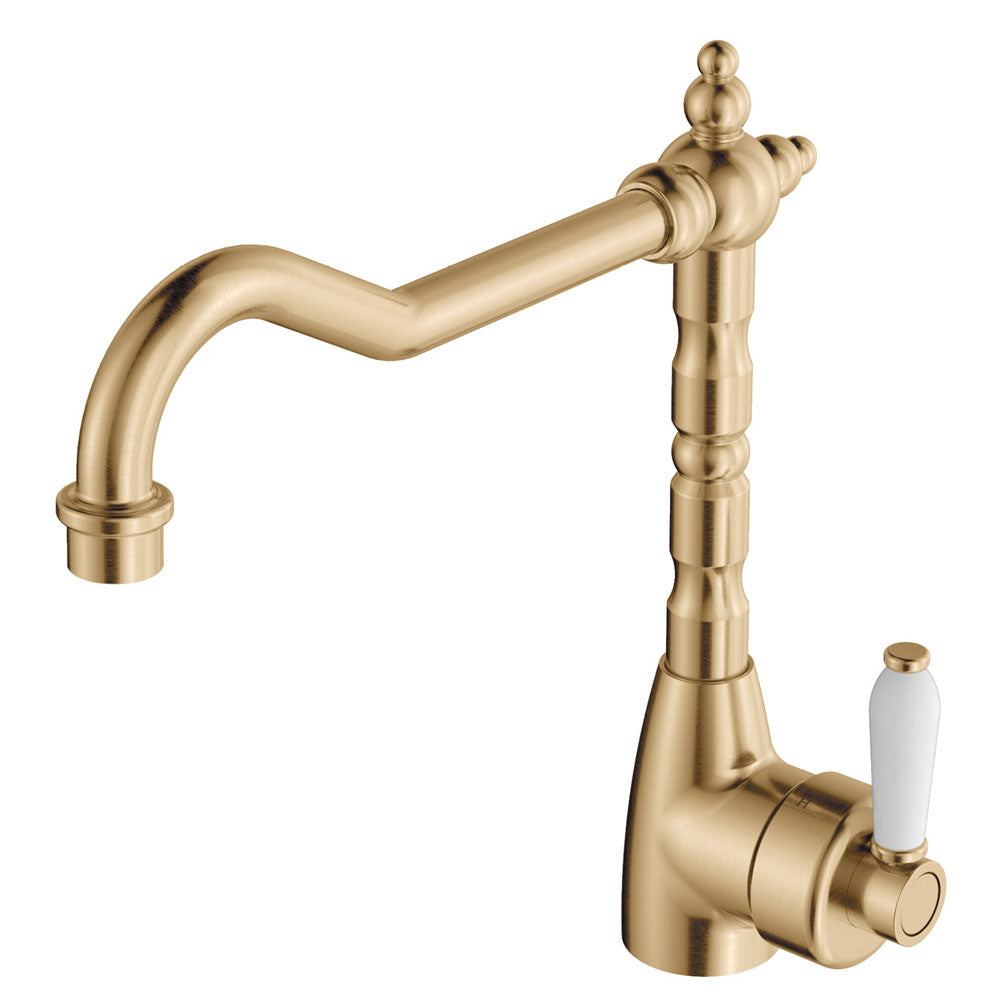 Fienza 202105UB-LF Urban Brass Eleanor Shepherds Crook Kitchen Sink Mixer Lead Free White Handle