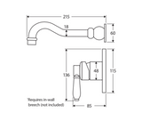 Fienza Eleanor Wall Basin/Bath Mixer Set Brushed Nickel / 202106Nn Bathroom Mixers