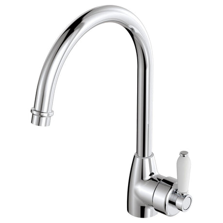 Fienza Eleanor 202109 Chrome Gooseneck Mixer With White Ceramic Handle Kitchen Taps